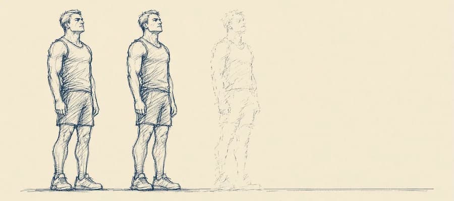 رسم تخطيطي: شخصان واقفان على خط الأرض، وثالث شبه ممحو، وبقية الخط خالية